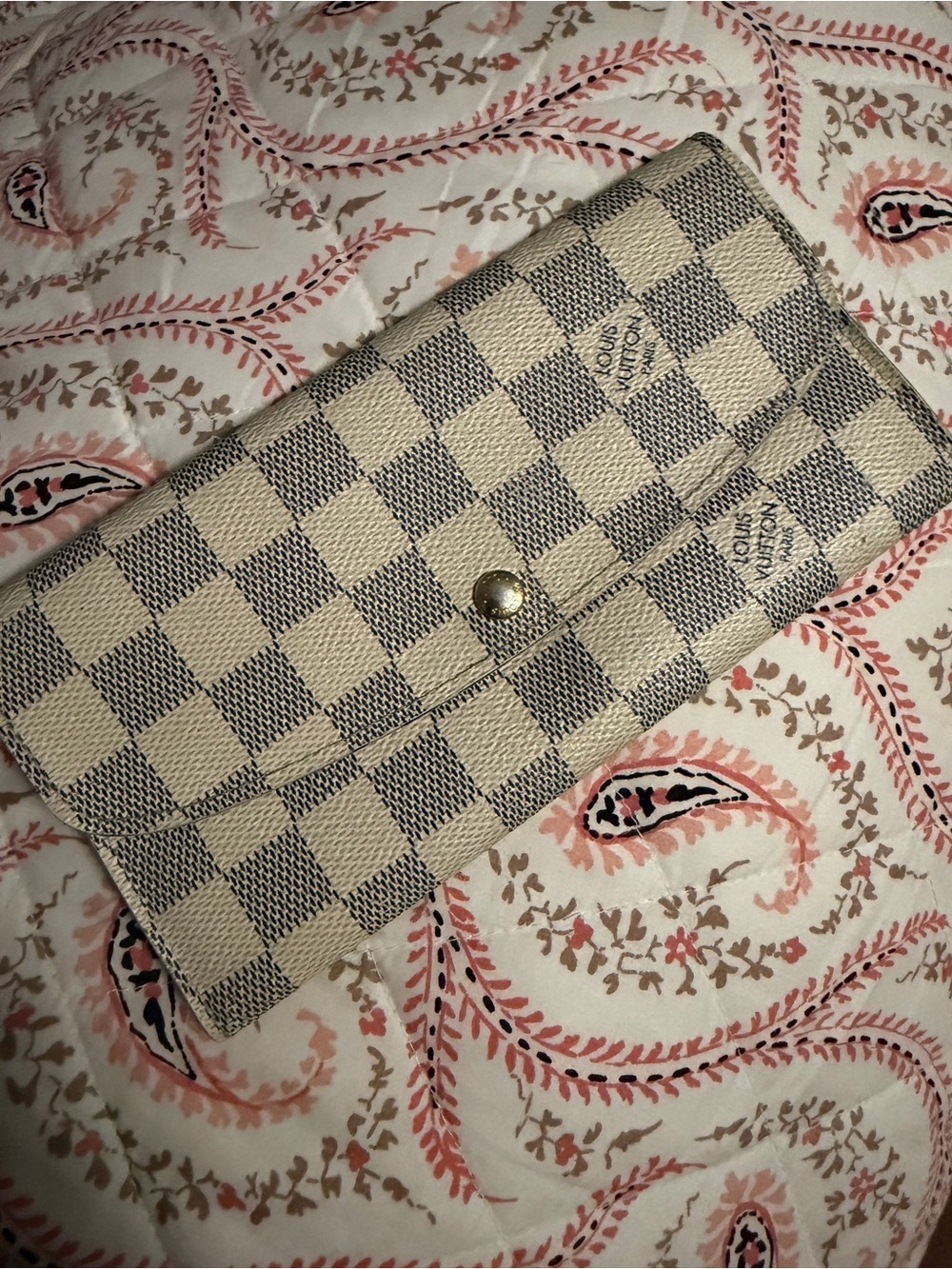 Louis Vuitton Damier Azur Check Wallet in Cream and Gray